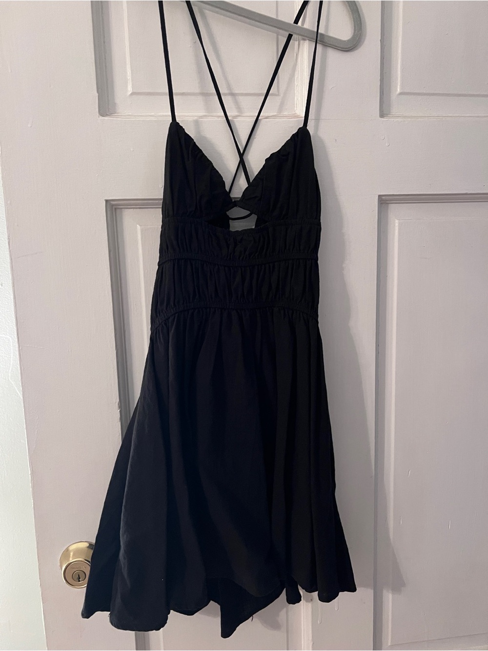 Black Crisscross Back Mini Dress with Spaghetti Straps